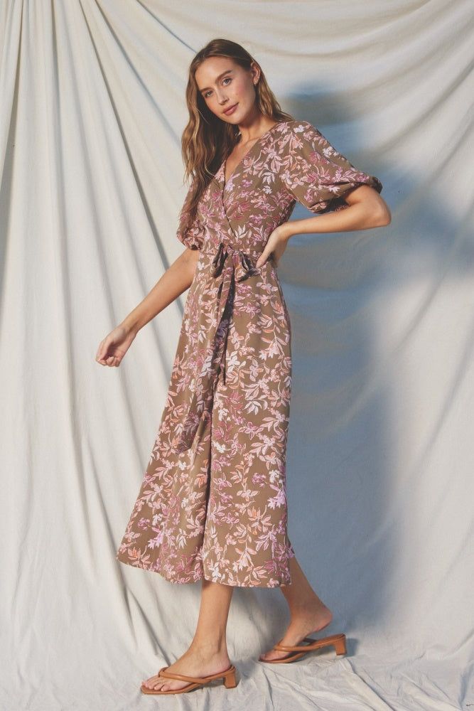 Taupe Mauve Balloon Sleeve Wrap Dress sold by Pinkblush product image thumbnail 2