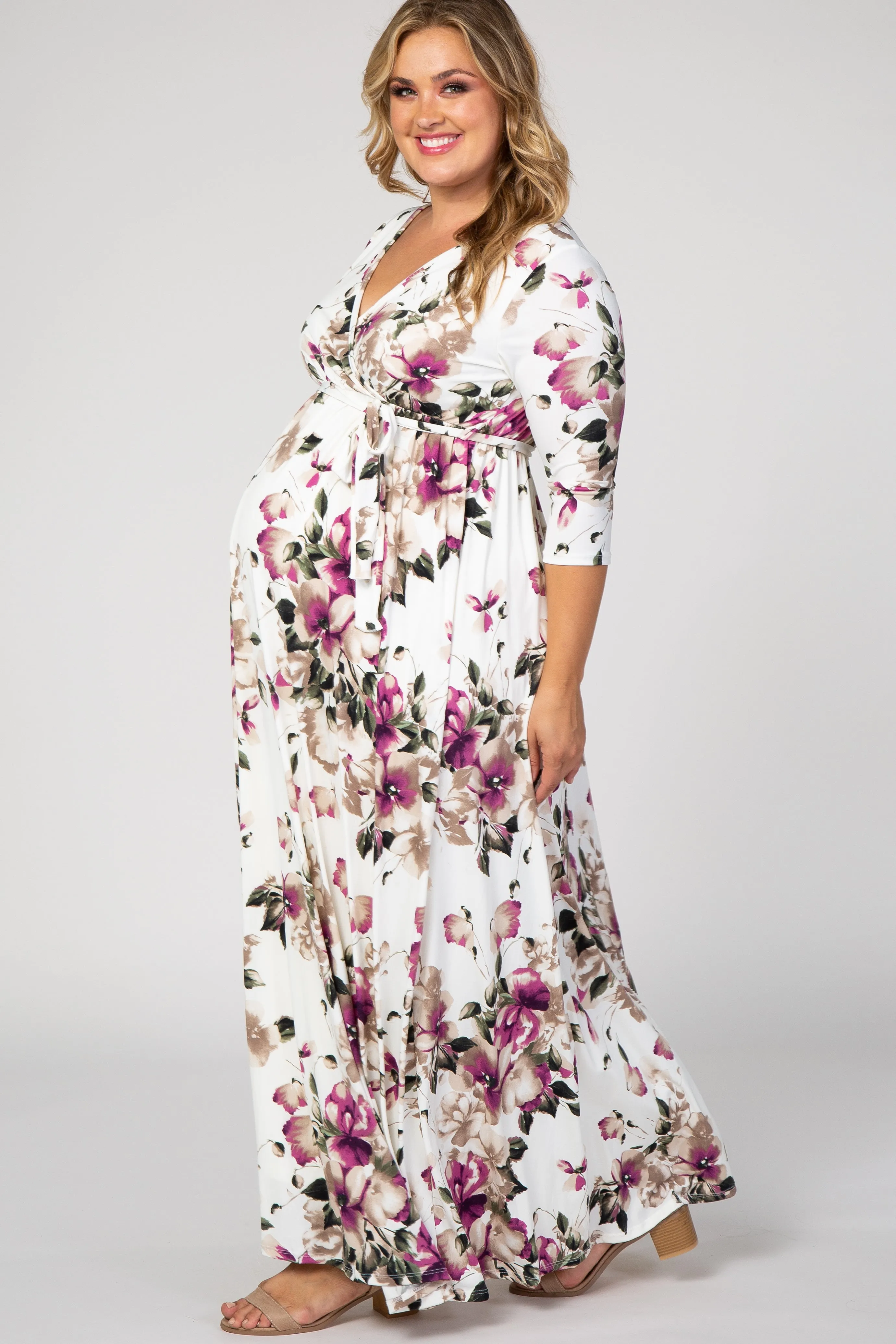 PinkBlush White Floral Plus Maternity/Nursing Wrap Maxi Dress sold by Pinkblush product image thumbnail 2