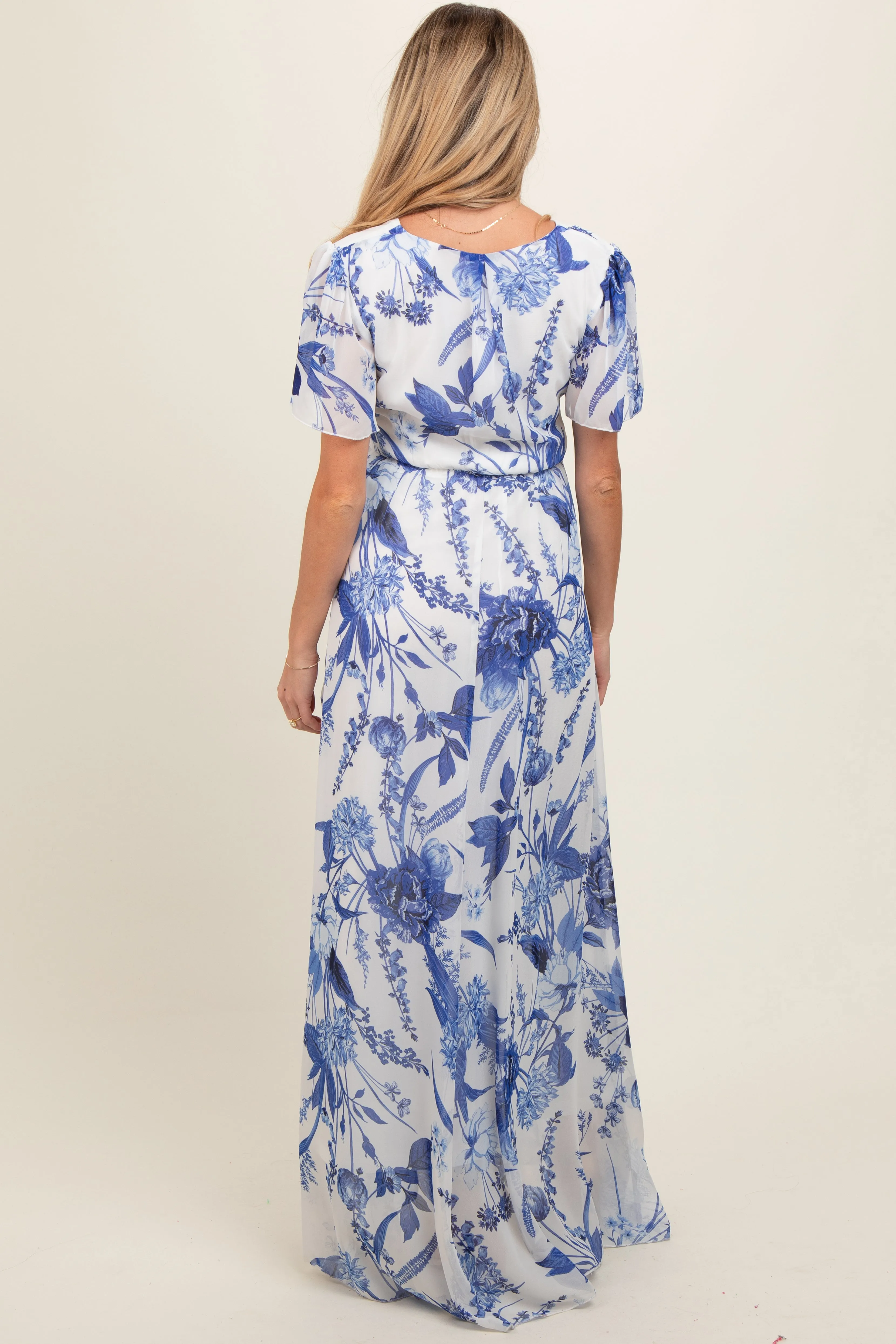 Blue Floral Side Slit Maternity Wrap Maxi Dress sold by Pinkblush product image thumbnail 4