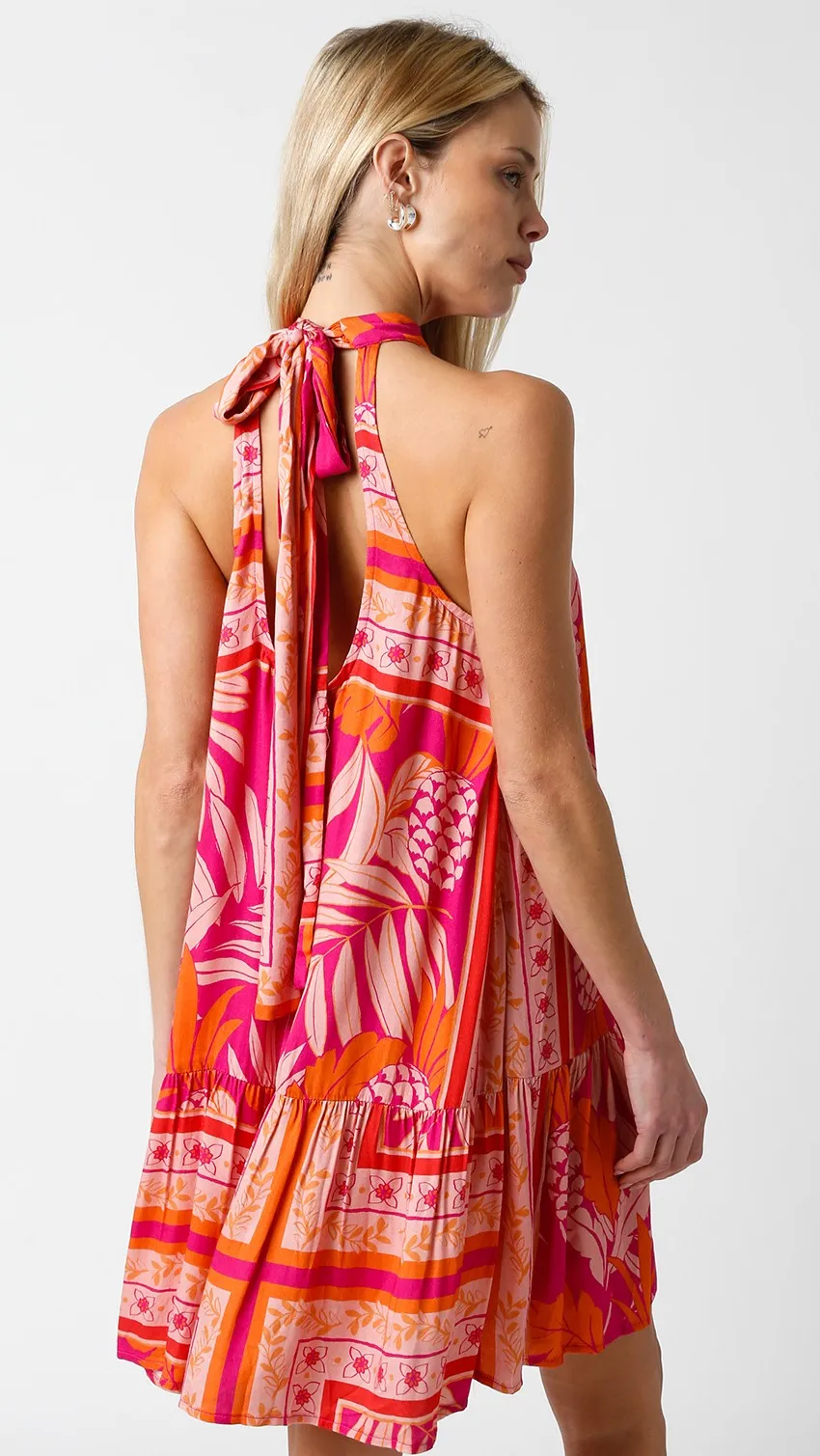 Fucshia Tropical Print Back Tie Cutout Dress sold by Pinkblush product image thumbnail 3
