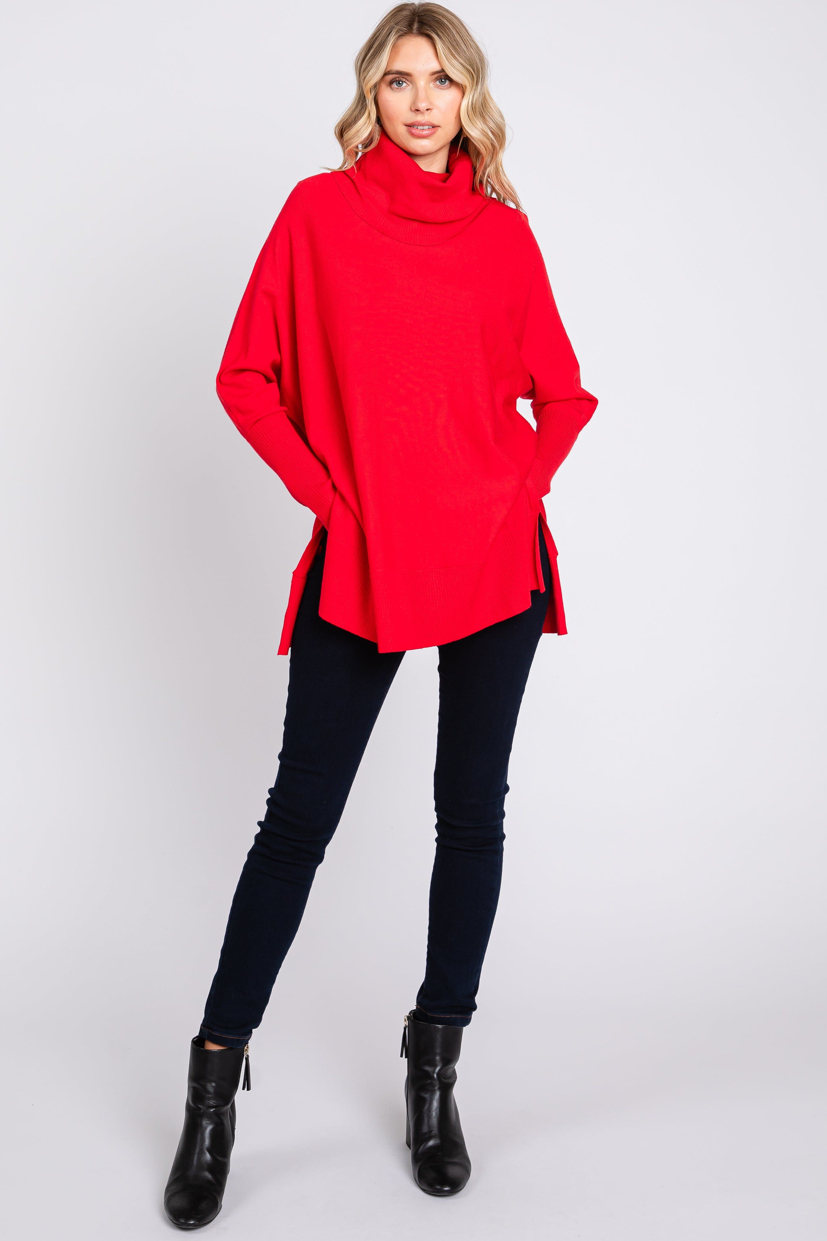 Red Cowl Neck Dolman Sleeve Sweater sold by Pinkblush product image thumbnail 4