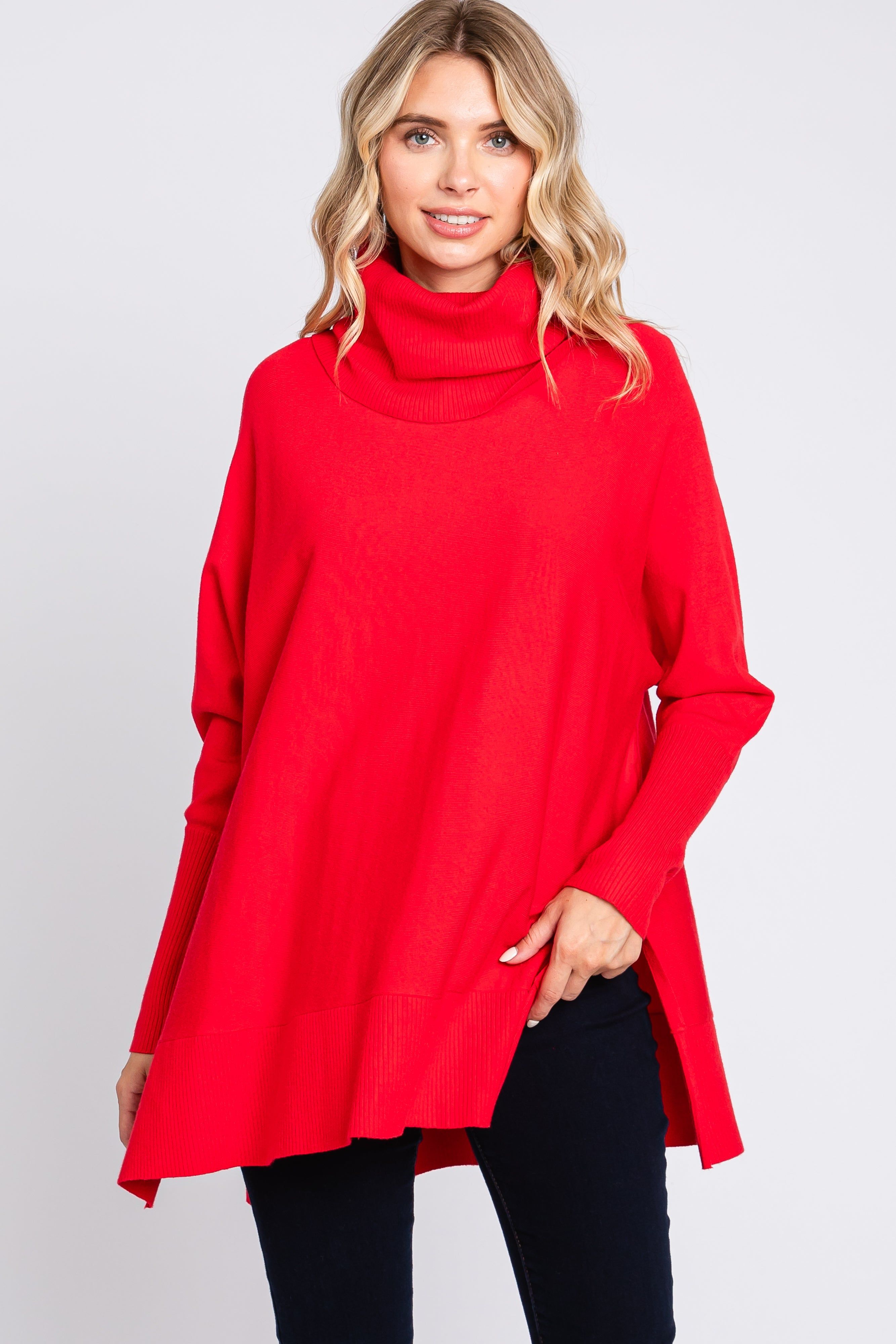 Red Cowl Neck Dolman Sleeve Sweater sold by Pinkblush