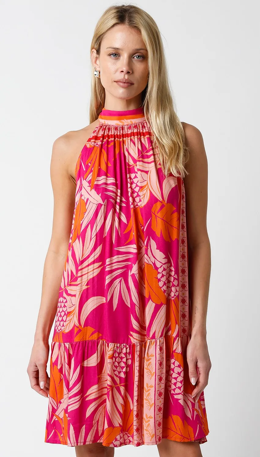 Fucshia Tropical Print Back Tie Cutout Dress sold by Pinkblush