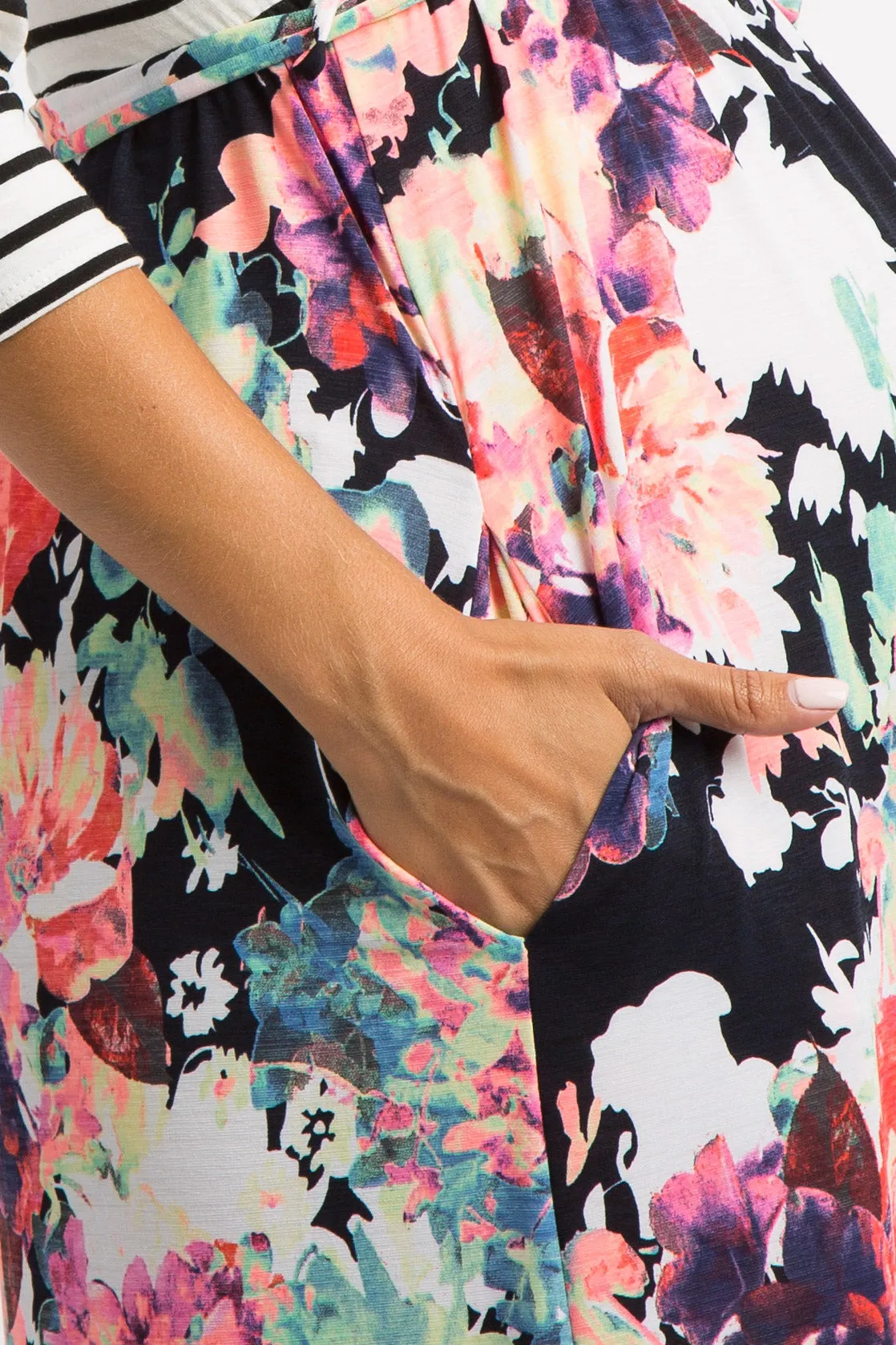 PinkBlush Navy Blue Neon Floral Striped Colorblock Maternity Maxi sold by Pinkblush product image thumbnail 4