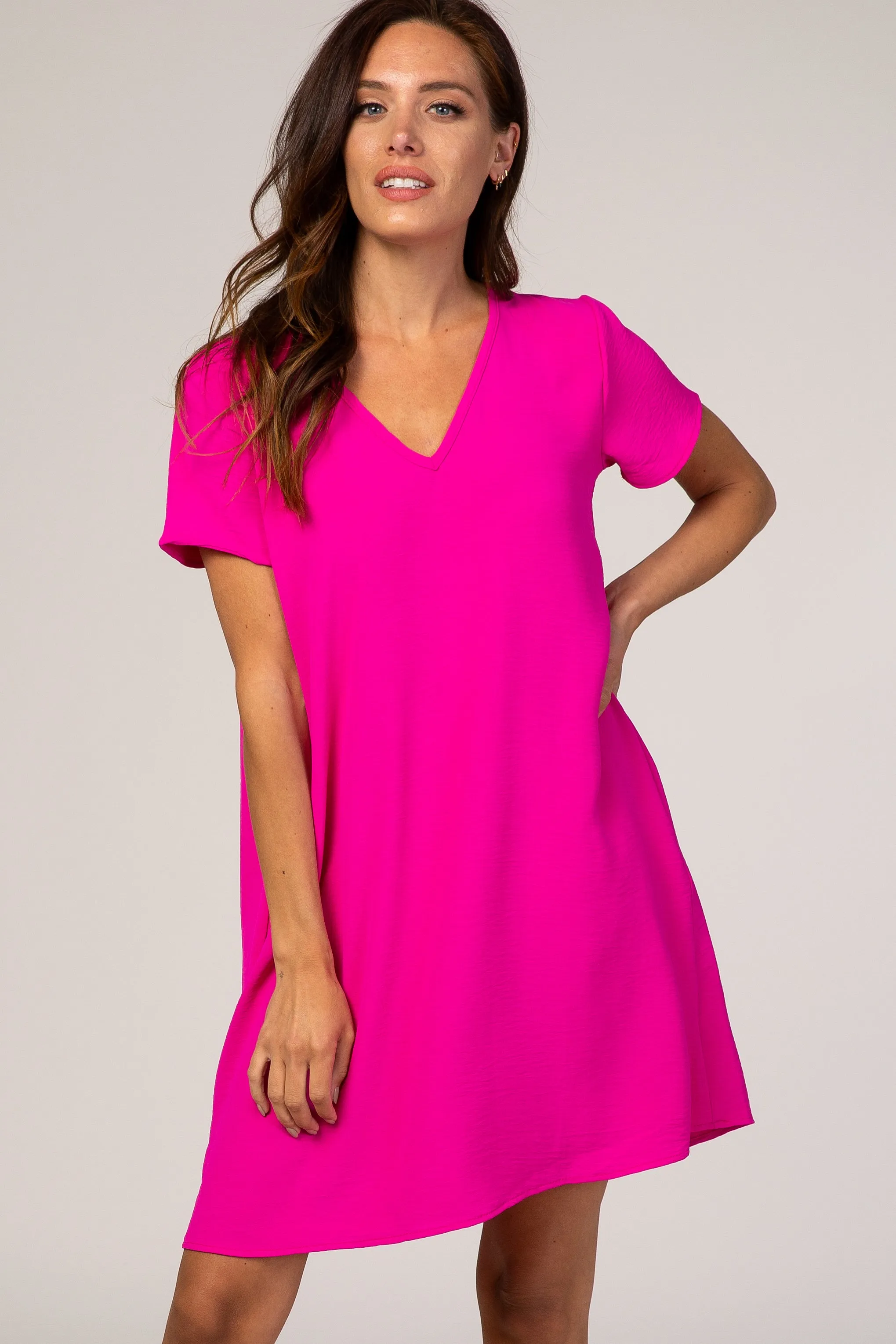 Pink V-Neck Short Sleeve Dress sold by Pinkblush product image thumbnail 2