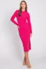 Fuchsia Ribbed Mock Neck Long Sleeve Maternity Midi Dress sold by Pinkblush