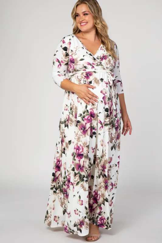 PinkBlush White Floral Plus Maternity/Nursing Wrap Maxi Dress sold by Pinkblush