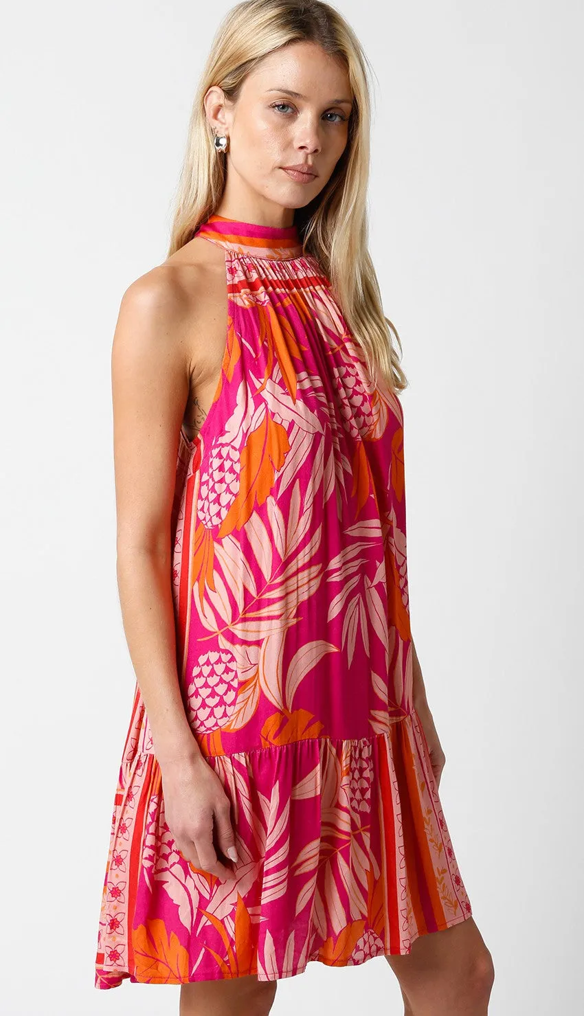 Fucshia Tropical Print Back Tie Cutout Dress sold by Pinkblush product image thumbnail 2