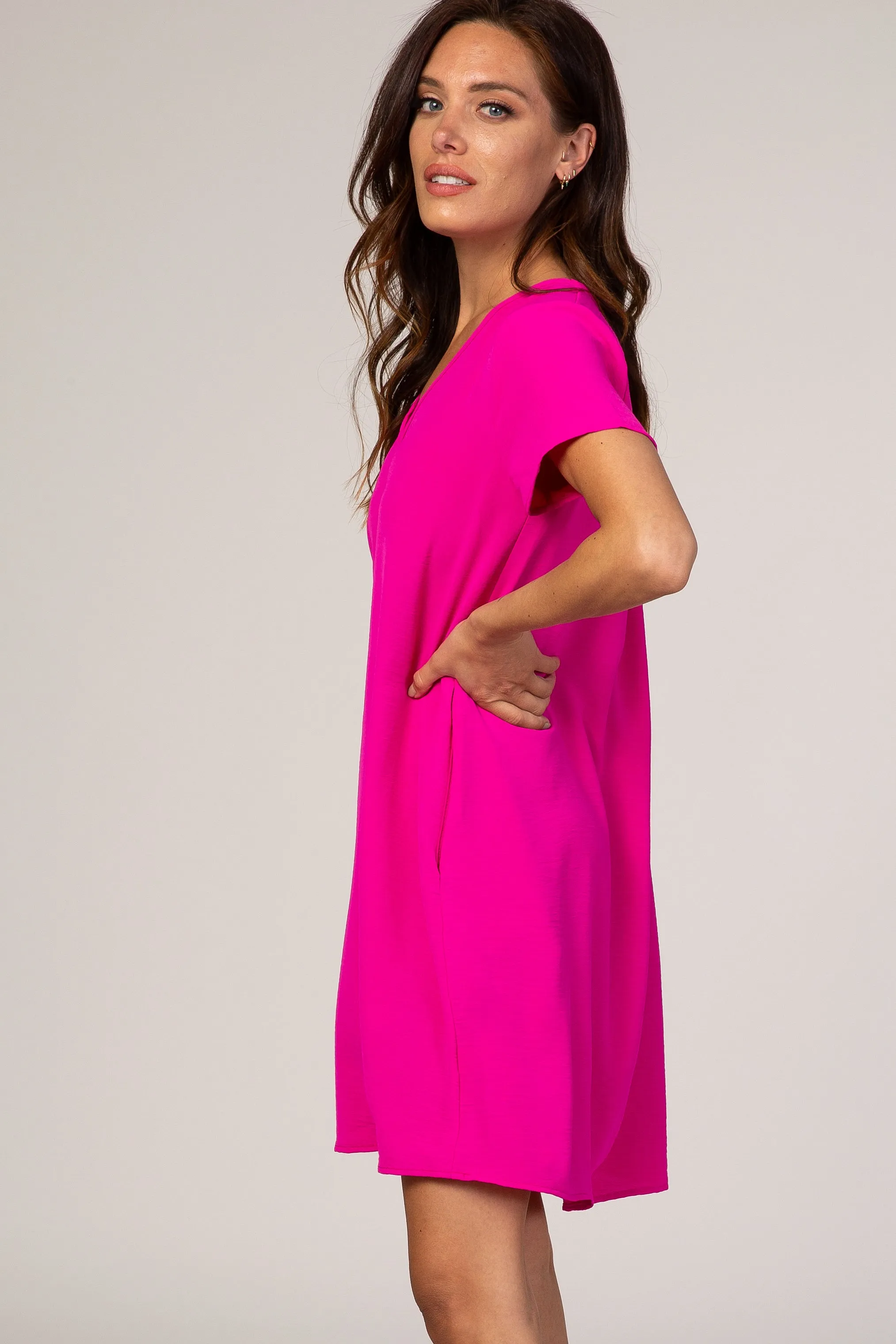 Pink V-Neck Short Sleeve Dress sold by Pinkblush product image thumbnail 3