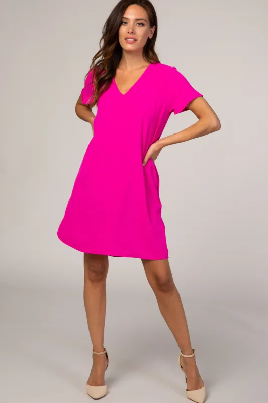 Pink V-Neck Short Sleeve Dress sold by Pinkblush