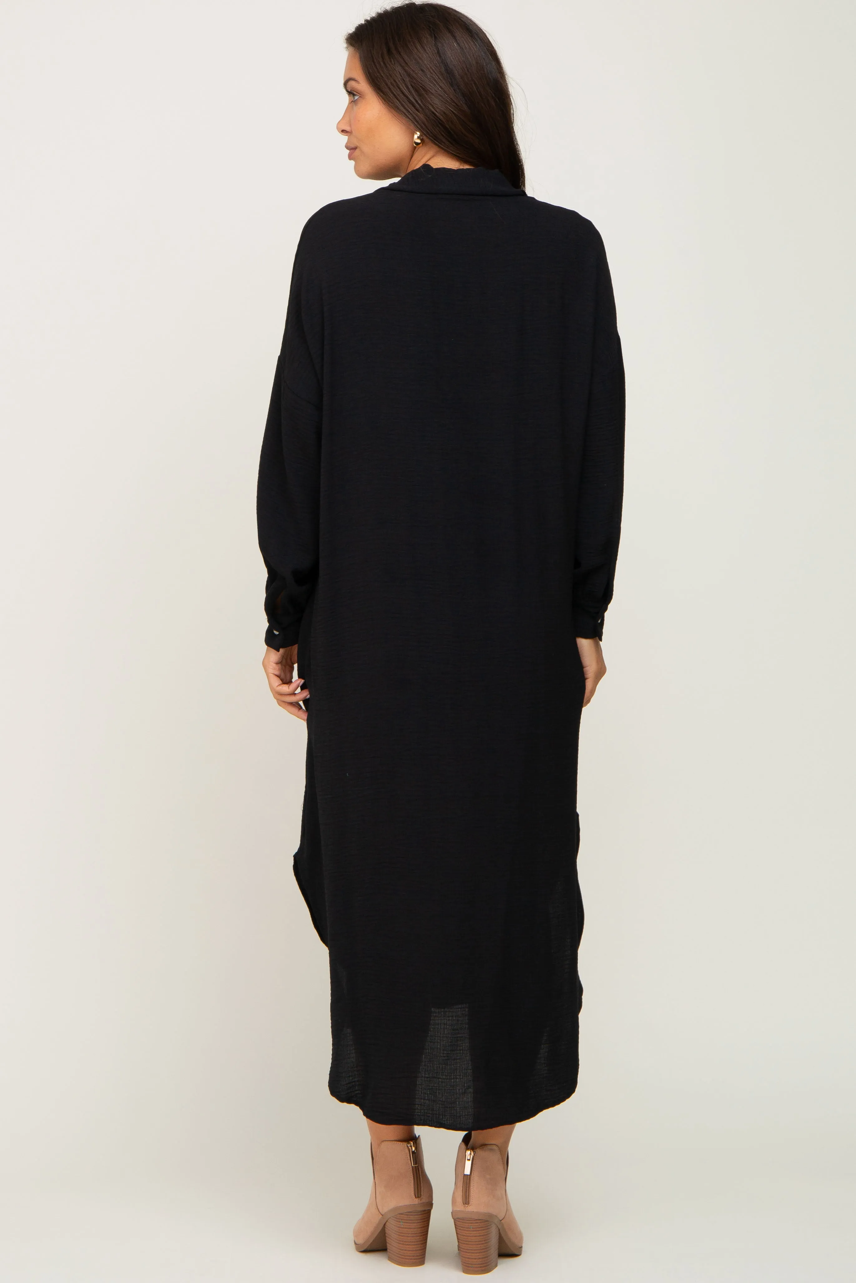 Black Button Down Front Pocket Maternity Midi Dress sold by Pinkblush product image thumbnail 4