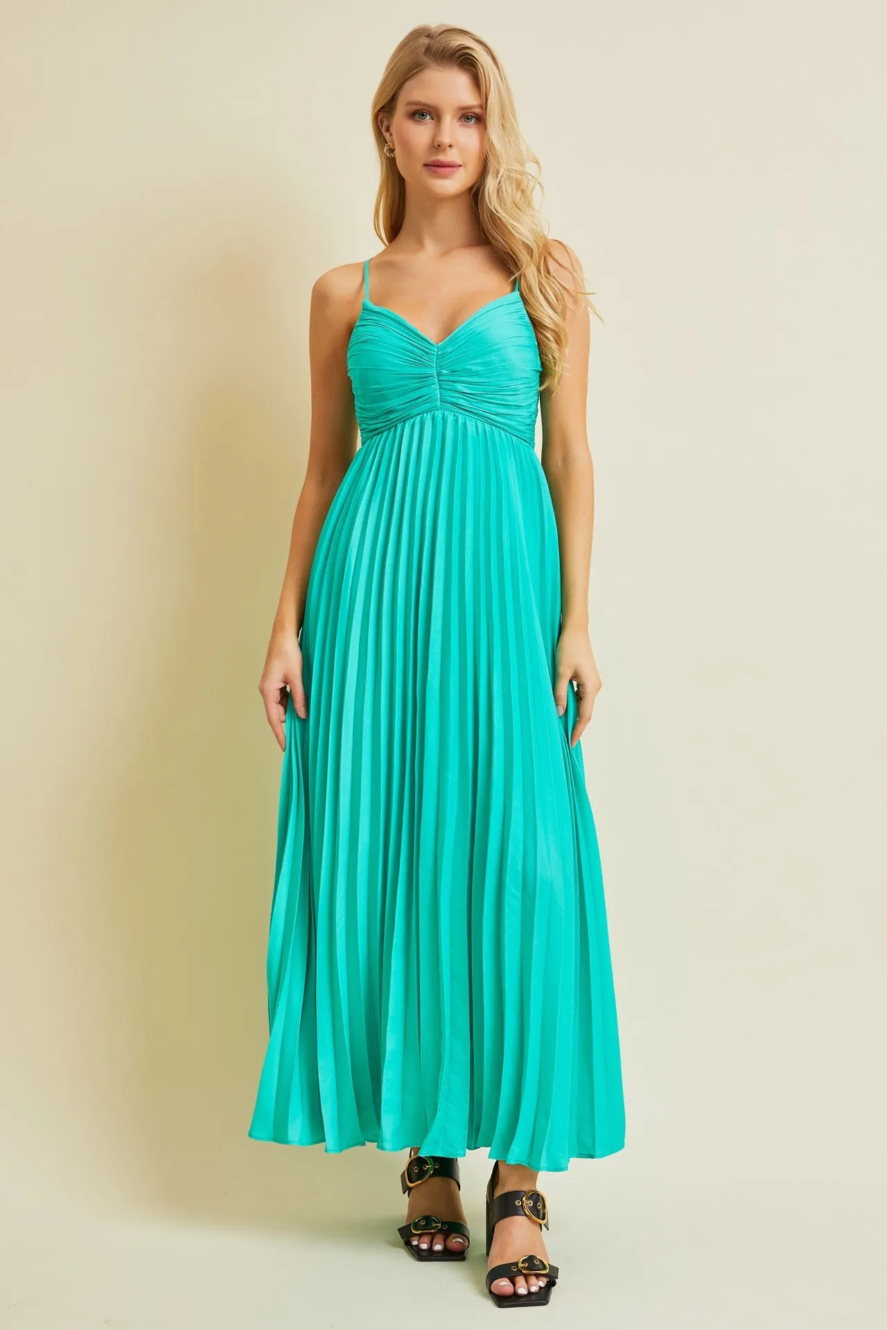Turquoise Pleated Back Cutout Tie Maternity Maxi Dress sold by Pinkblush product image thumbnail 5