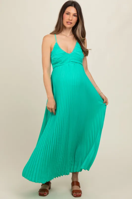 Turquoise Pleated Back Cutout Tie Maternity Maxi Dress sold by Pinkblush