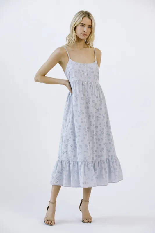 Blue Floral Button Front Sleeveless Midi Dress sold by Pinkblush