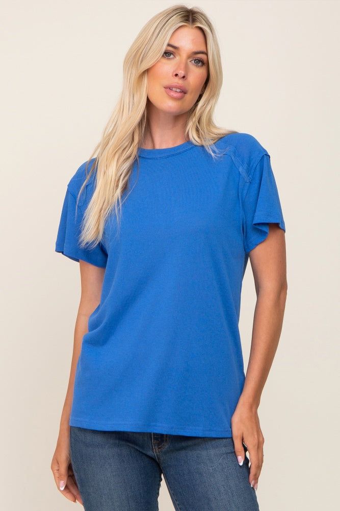 Royal Blue Raw Hem Tee sold by Pinkblush