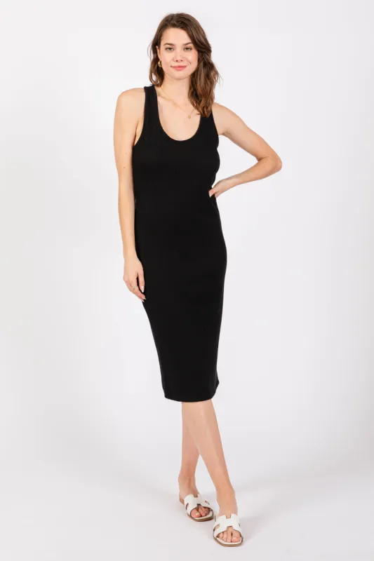 Black Ribbed Sleeveless Fitted Dress sold by Pinkblush