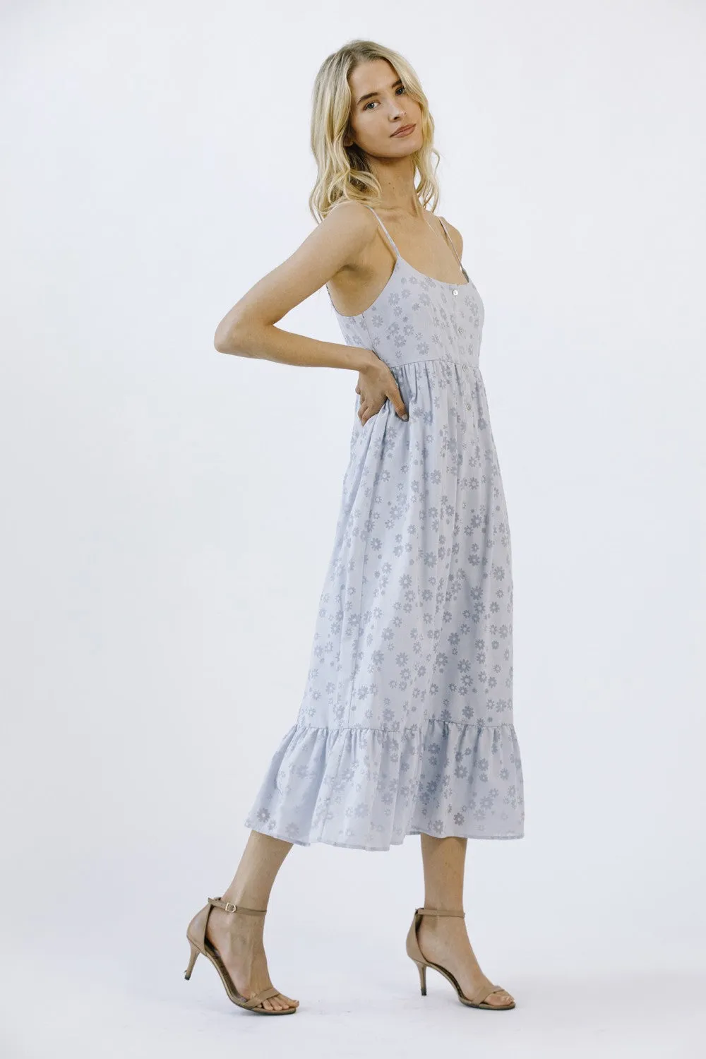 Blue Floral Button Front Sleeveless Midi Dress sold by Pinkblush product image thumbnail 2