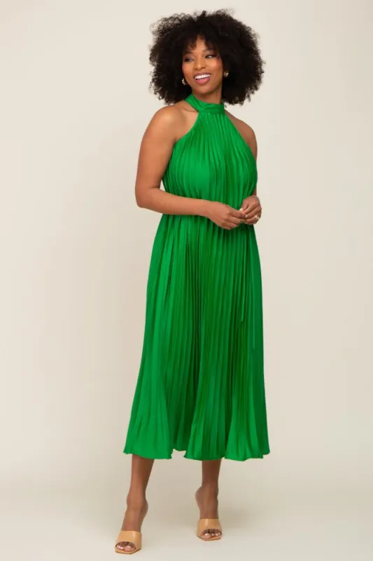 Green Pleated Halter Dress sold by Pinkblush