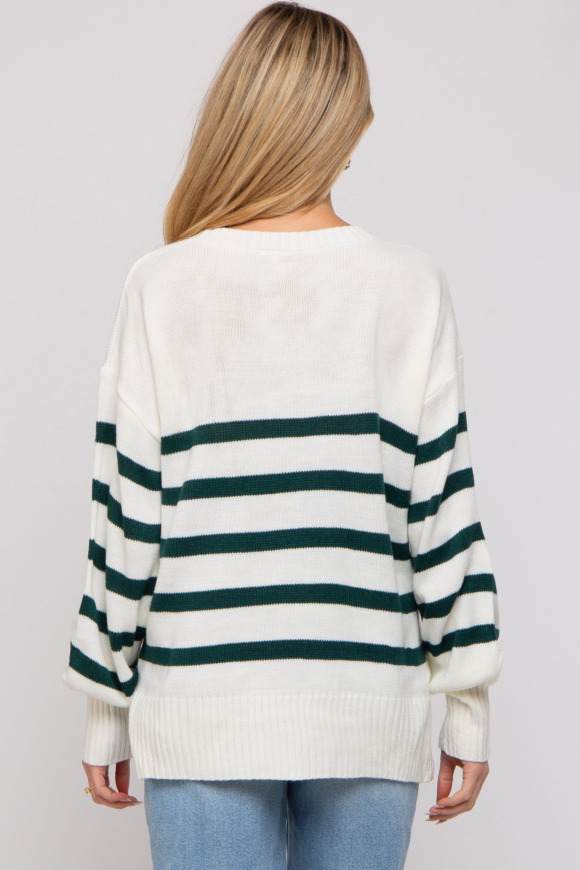 Forest Green Striped Oversized Side Slit Maternity Sweater sold by Pinkblush product image thumbnail 4