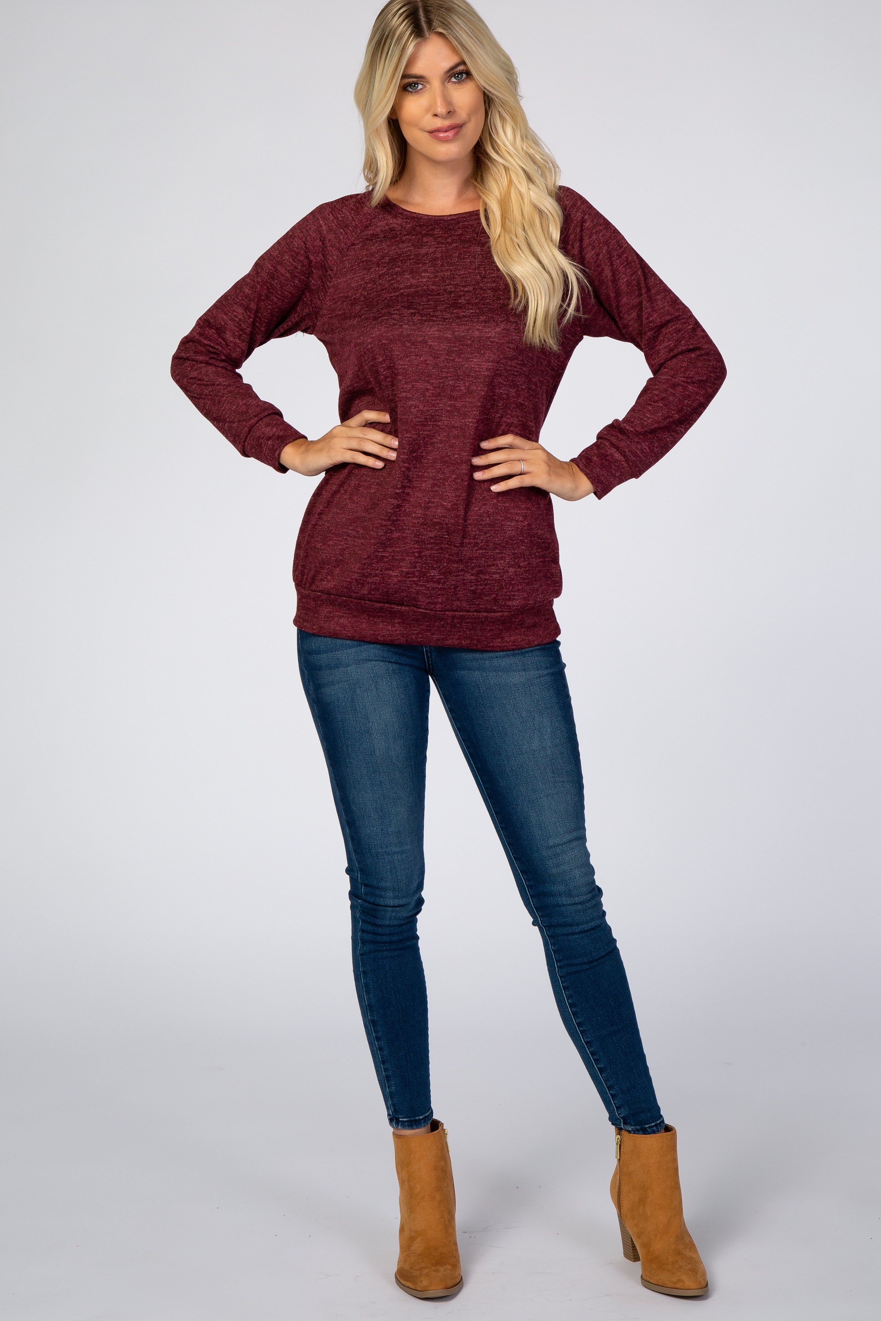 Burgundy Soft Knit Long Sleeve Top sold by Pinkblush product image thumbnail 4