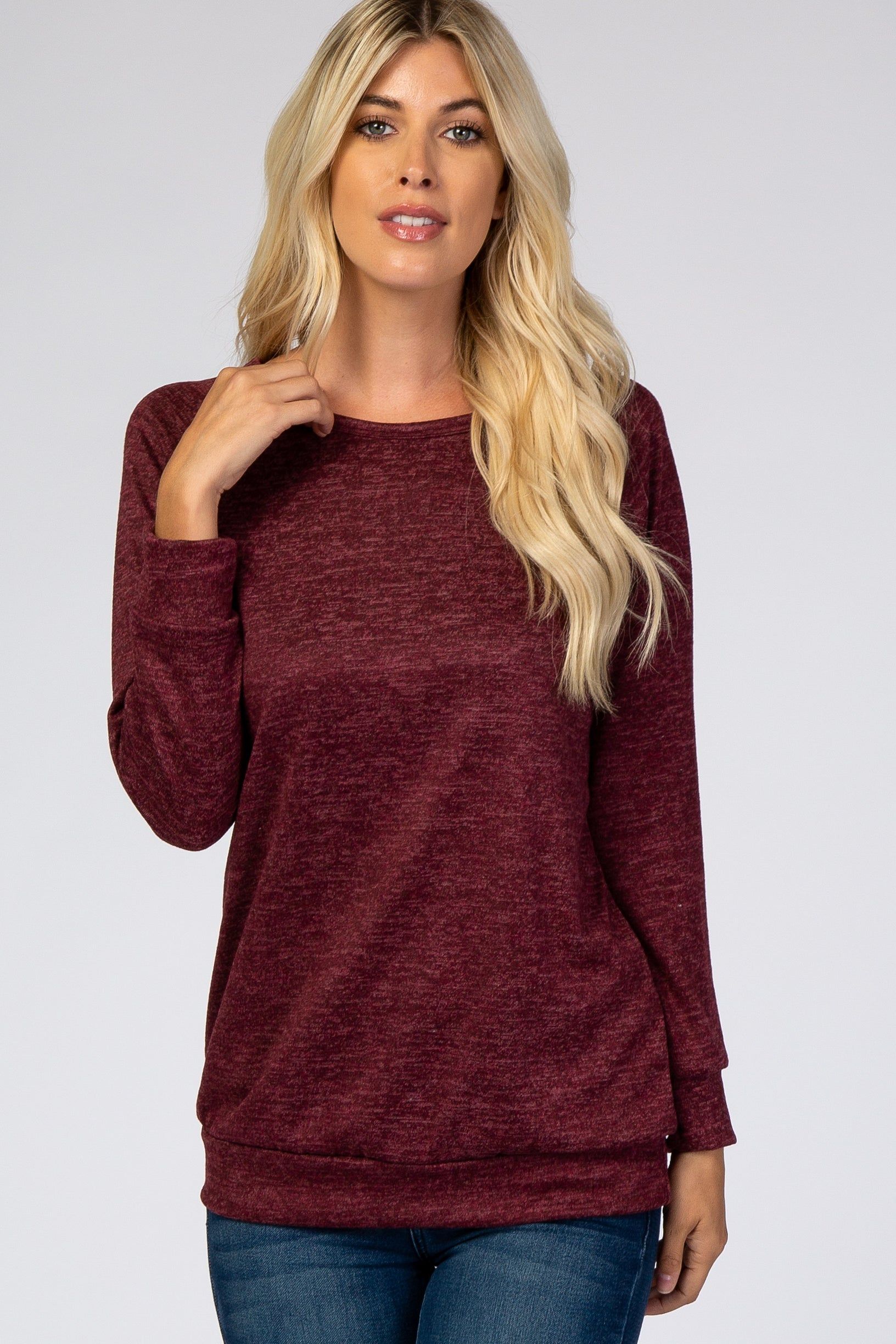 Burgundy Soft Knit Long Sleeve Top sold by Pinkblush