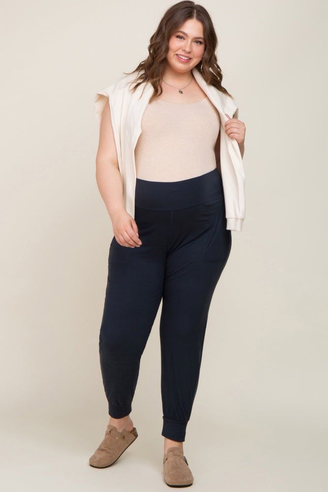 Black Soft Knit Maternity Plus Jogger Pants sold by Pinkblush