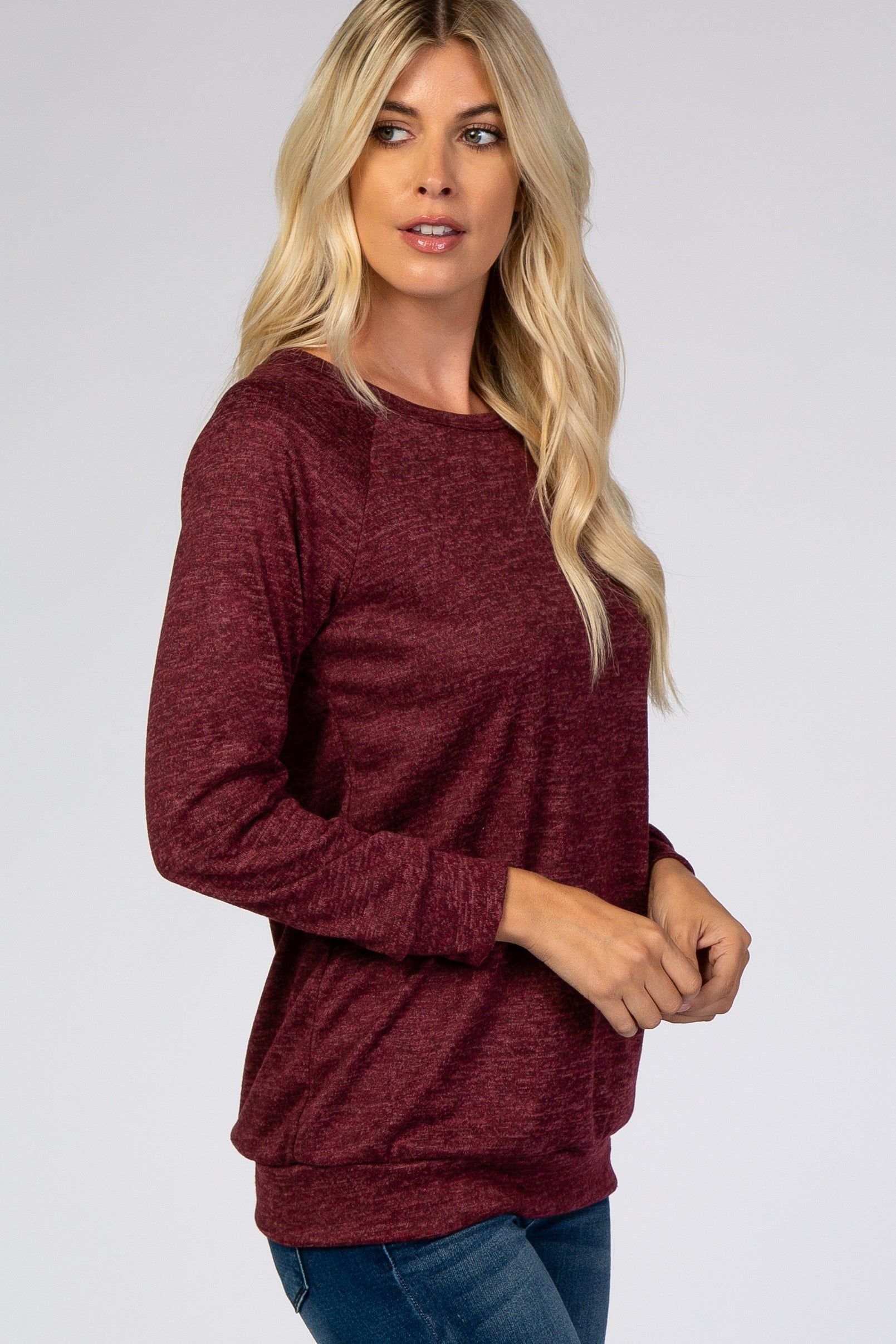 Burgundy Soft Knit Long Sleeve Top sold by Pinkblush product image thumbnail 2