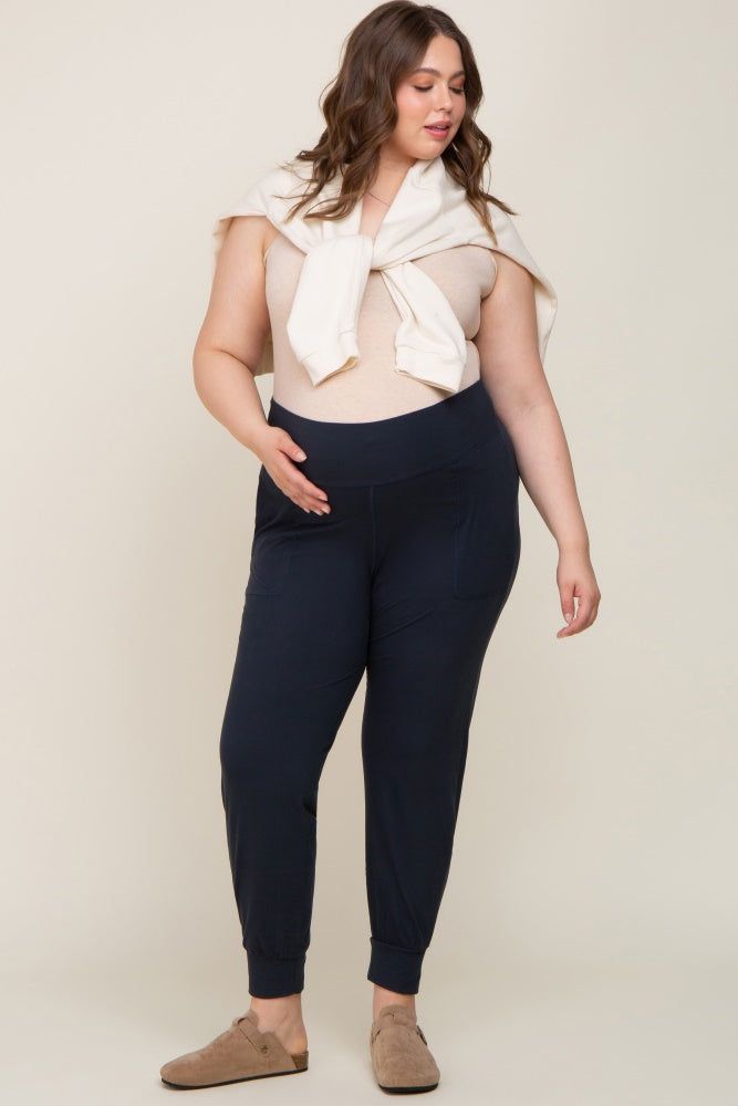 Black Soft Knit Maternity Plus Jogger Pants sold by Pinkblush product image thumbnail 5