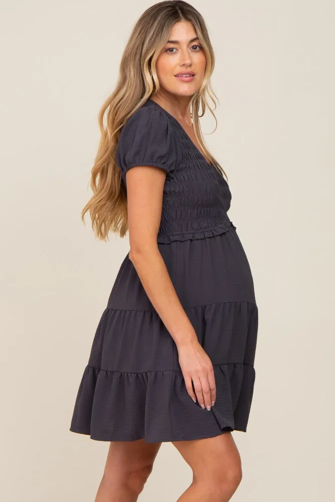 Charcoal Smocked Tiered Maternity Mini Dress sold by Pinkblush product image thumbnail 3