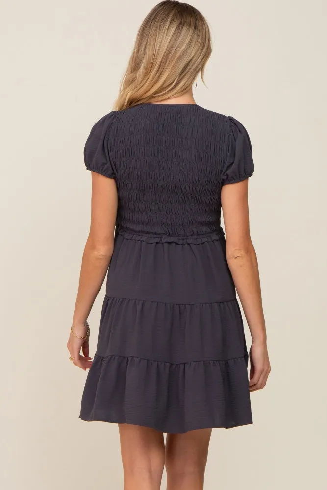 Charcoal Smocked Tiered Maternity Mini Dress sold by Pinkblush product image thumbnail 4