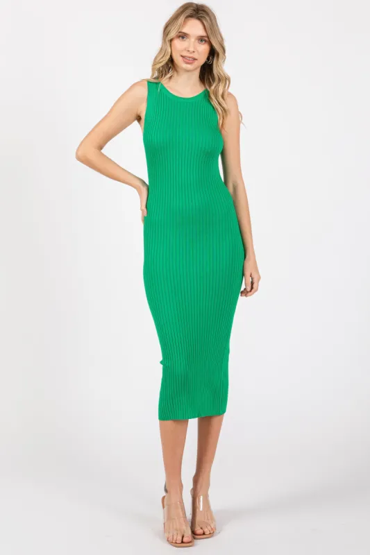Green Sleeveless Ribbed Midi Dress sold by Pinkblush