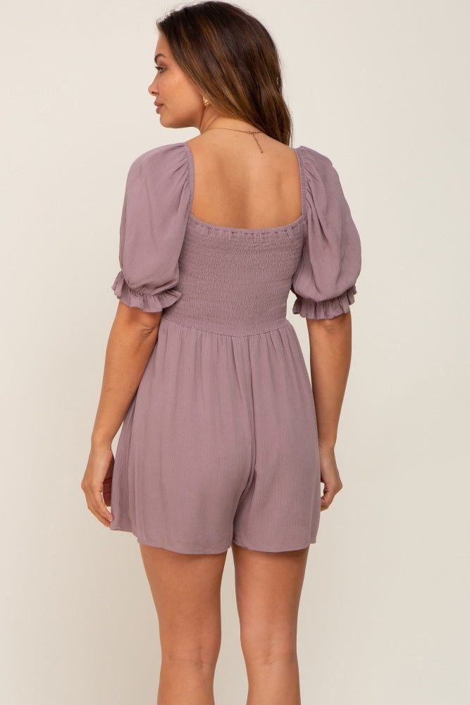 Mocha Smocked Puff Sleeve Maternity Romper sold by Pinkblush product image thumbnail 3