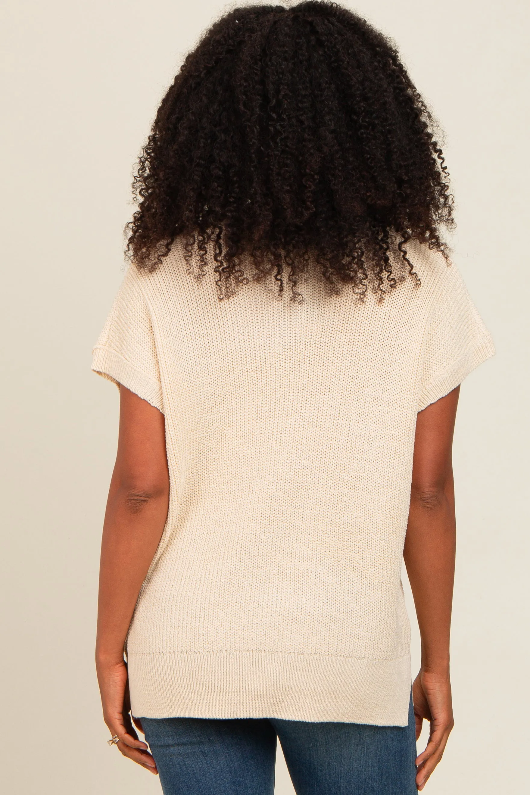 Beige Dolman Short Sleeve Side Slit Sweater Top sold by Pinkblush product image thumbnail 4