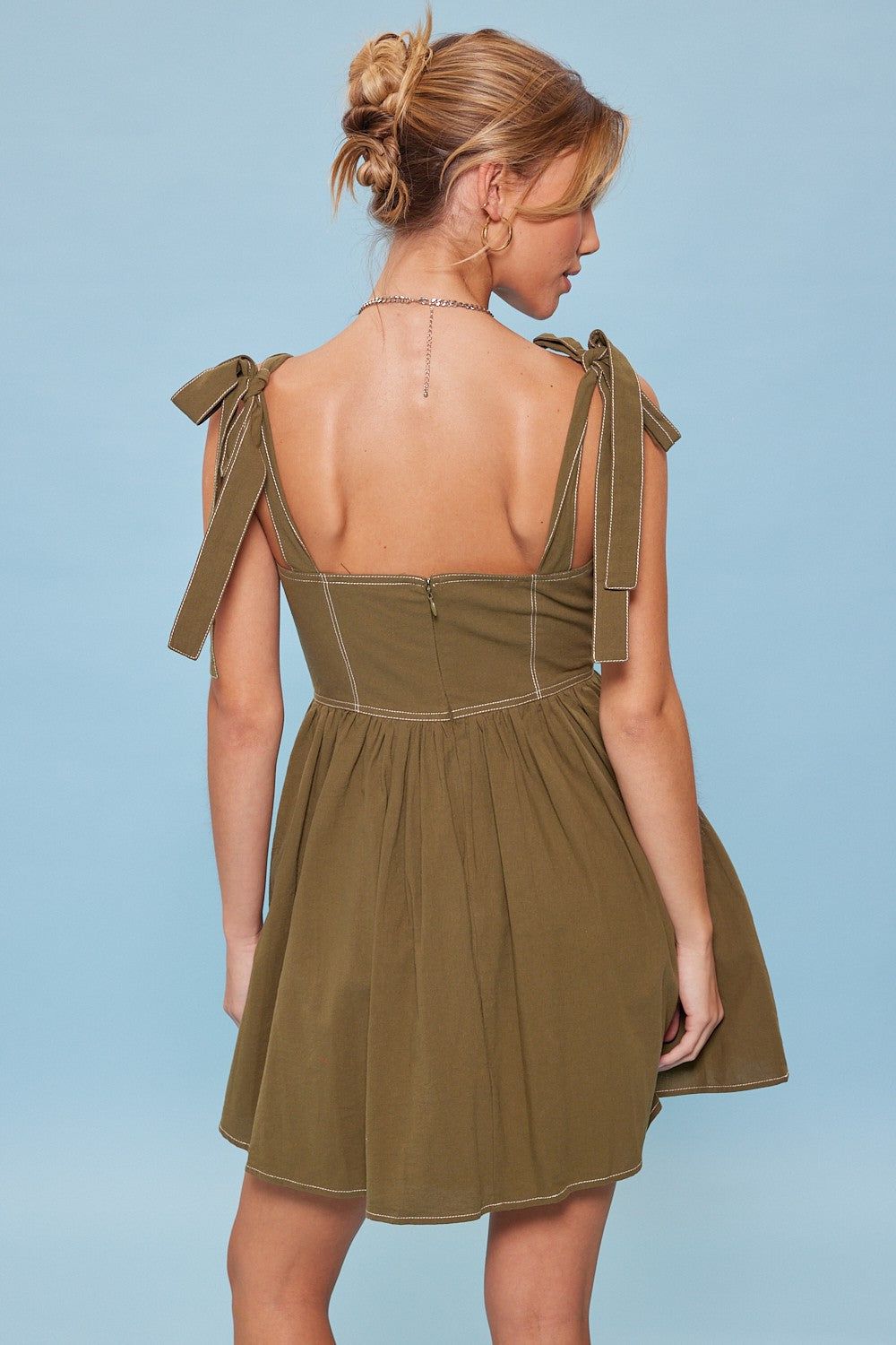 Olive Ribbon Shoulder Ties Mini Dress sold by Pinkblush product image thumbnail 3