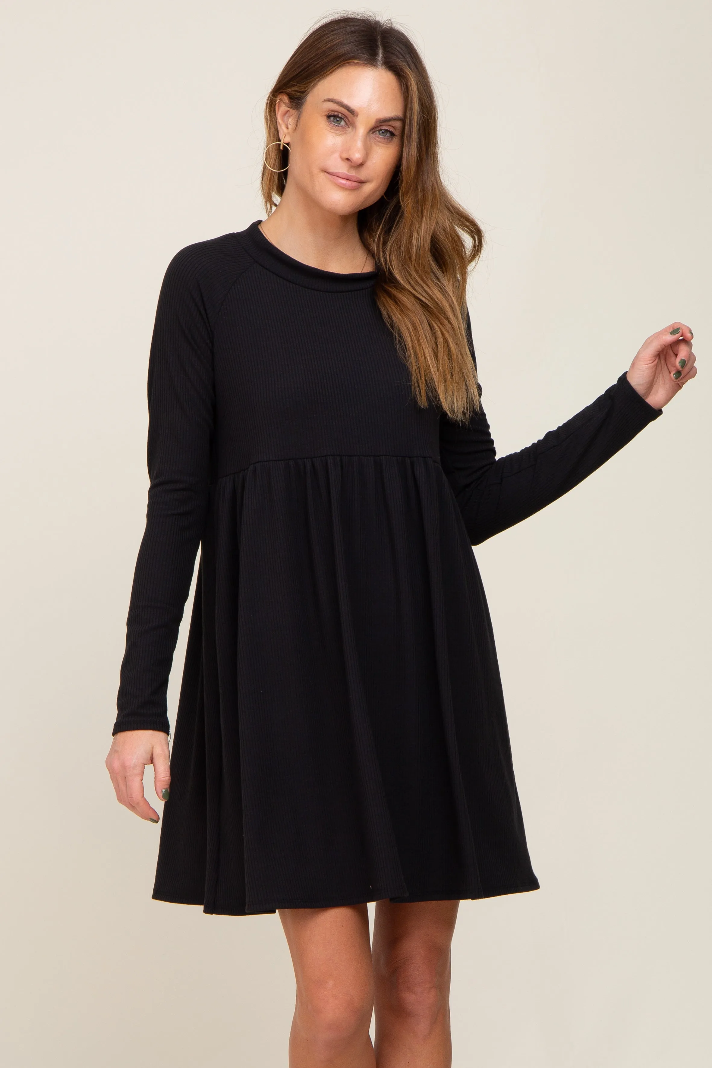 Black Ribbed Basic Long Sleeve Maternity Dress sold by Pinkblush product image thumbnail 5