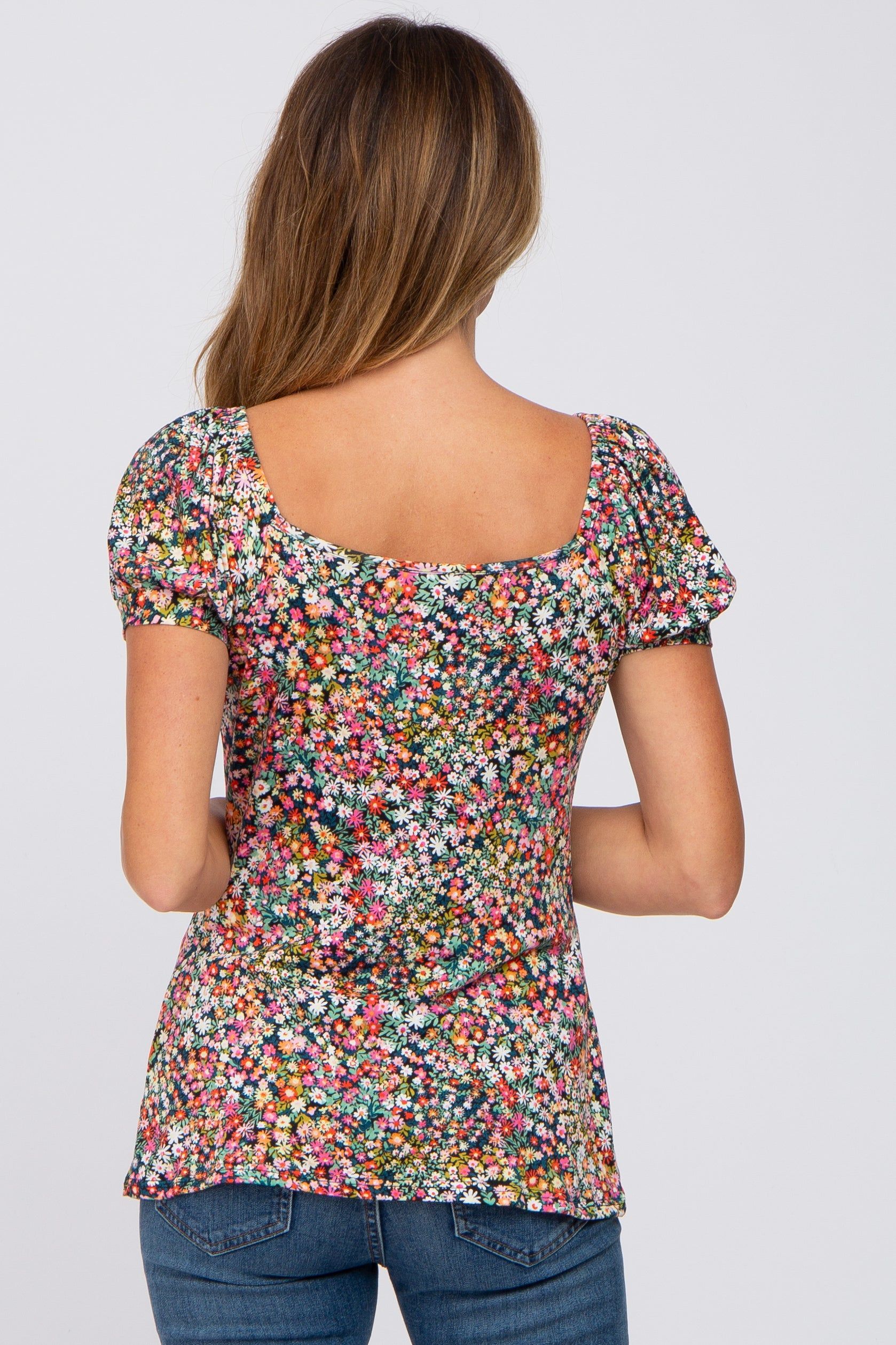 Black Floral Sweetheart Neck Top sold by Pinkblush product image thumbnail 3