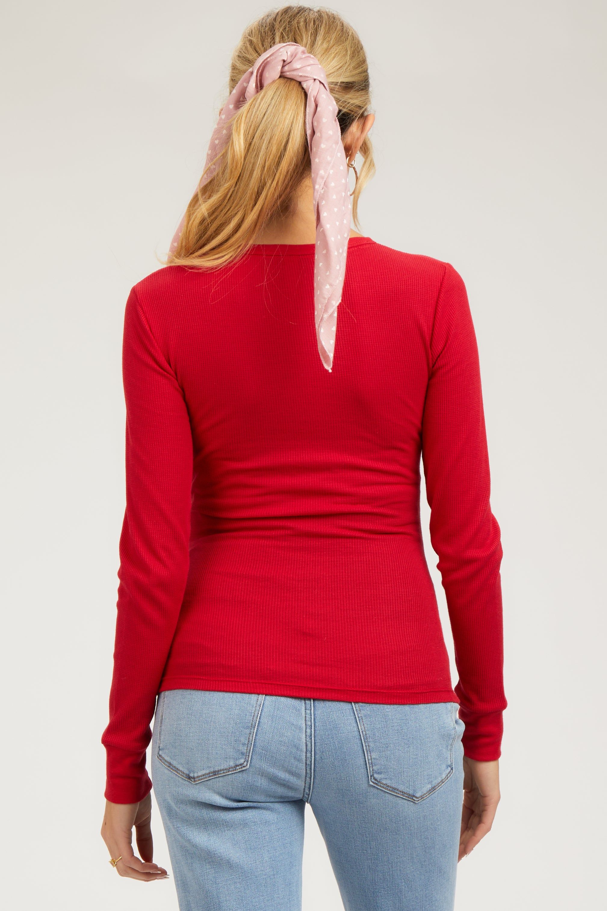 Red Waffle Knit Basic Long Sleeve Maternity Top sold by Pinkblush product image thumbnail 3