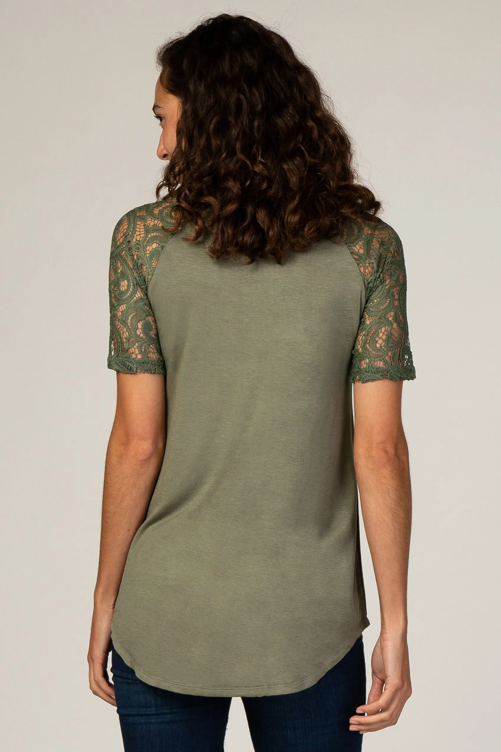 Olive Lace Sleeve Short Sleeve Top sold by Pinkblush product image thumbnail 3