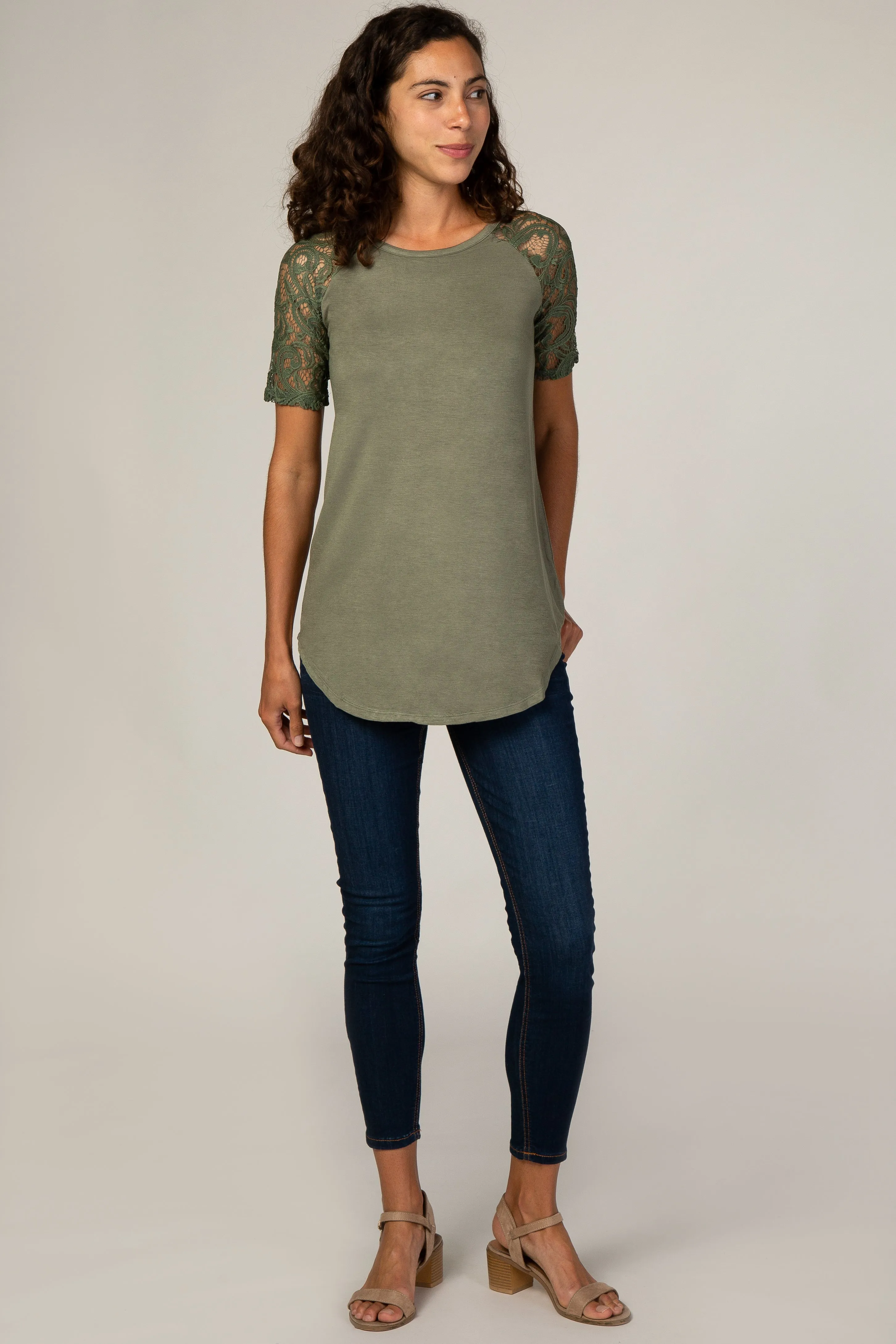Olive Lace Sleeve Short Sleeve Top sold by Pinkblush product image thumbnail 4