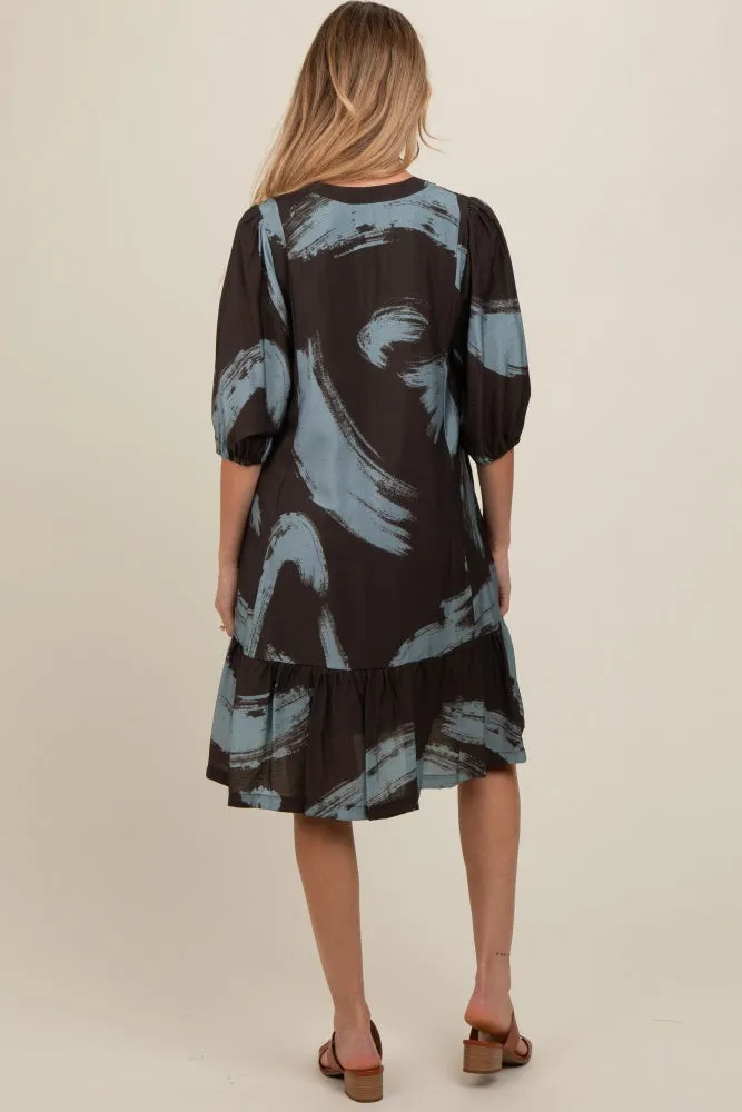 Mocha Abstract Print Button Up Maternity Midi Dress sold by Pinkblush product image thumbnail 3