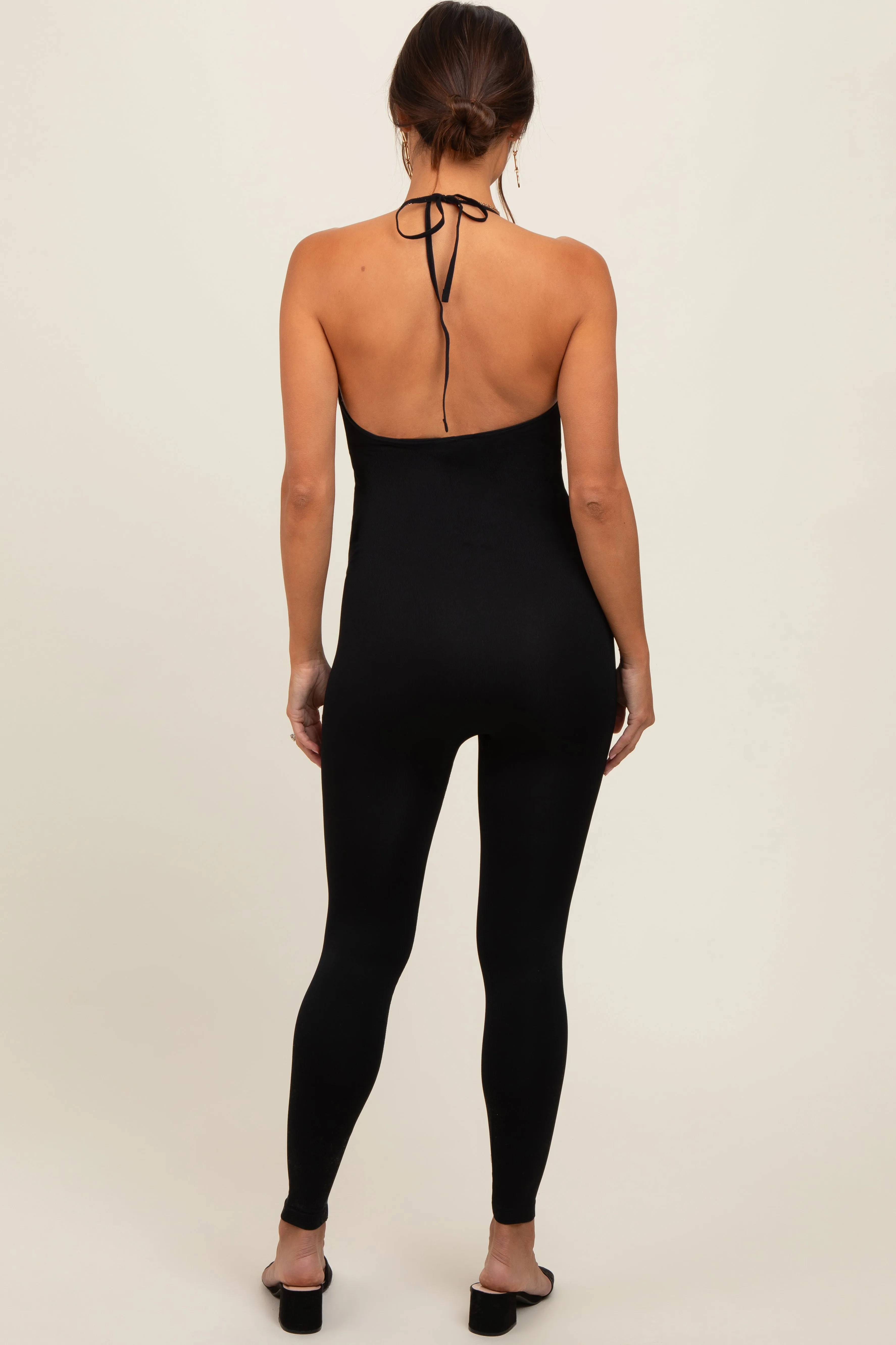 Black Halter Maternity Fitted Jumpsuit sold by Pinkblush product image thumbnail 5
