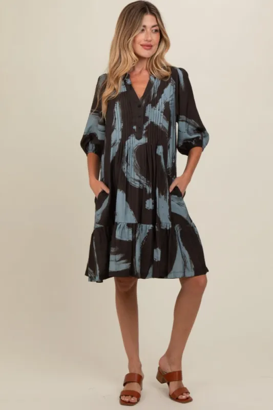 Mocha Abstract Print Button Up Maternity Midi Dress sold by Pinkblush