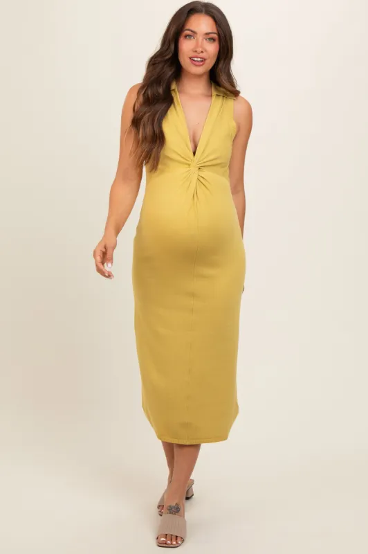 Lime Collared Sleeveless Twist Knit Maternity Midi Dress sold by Pinkblush