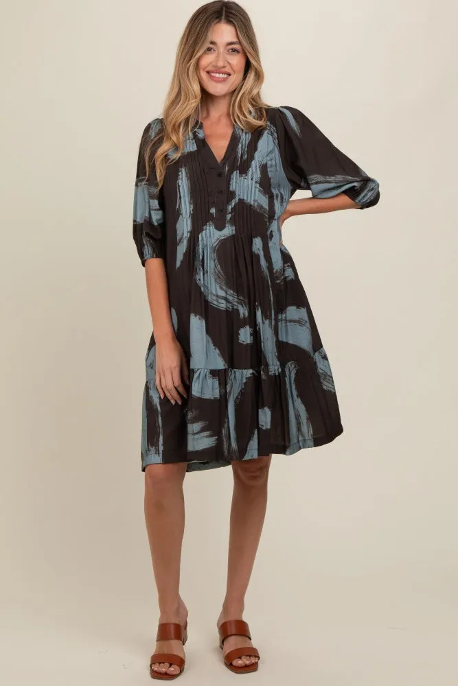 Mocha Abstract Print Button Up Maternity Midi Dress sold by Pinkblush product image thumbnail 2