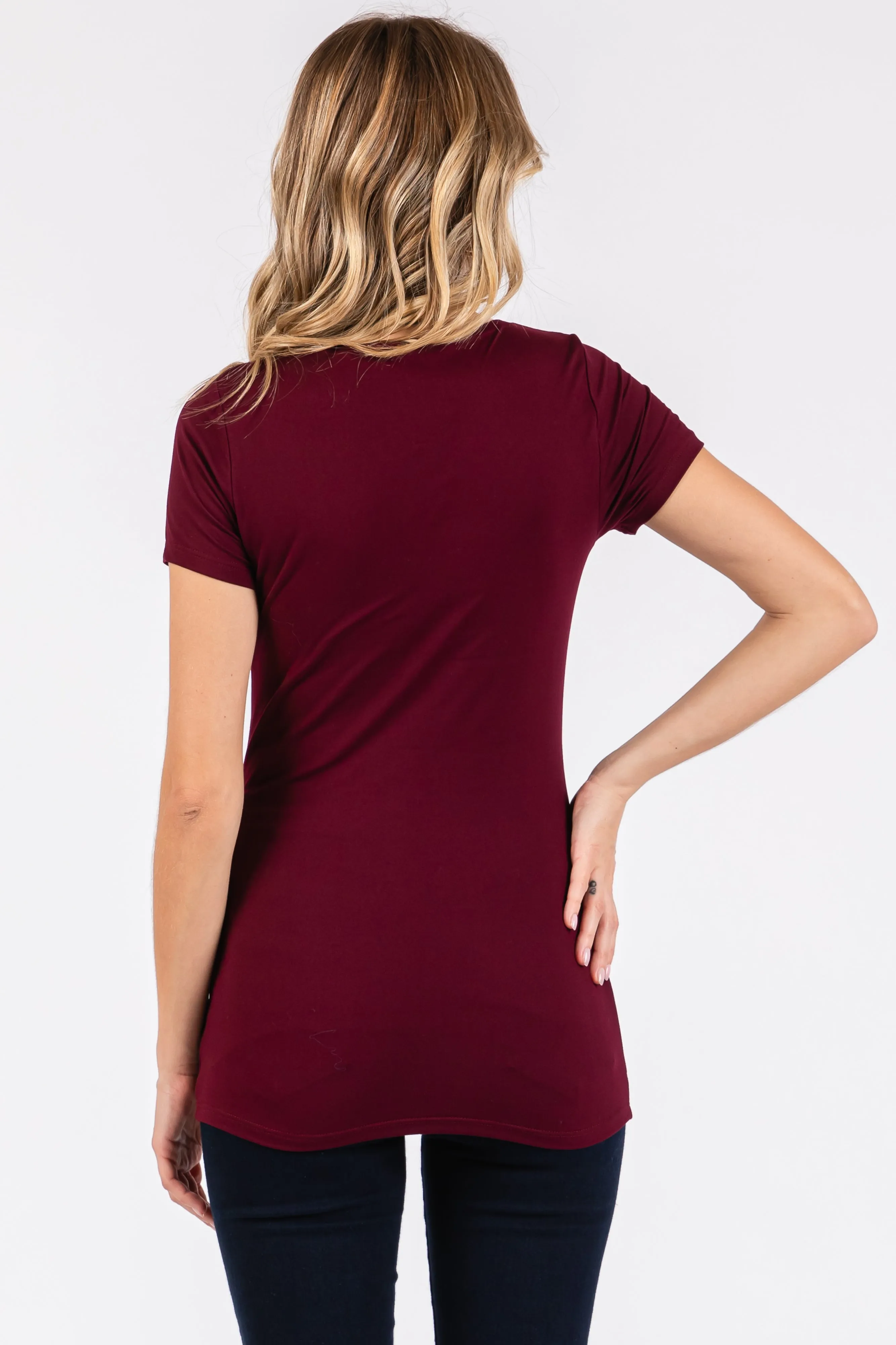 Burgundy Square Neck Short Sleeve Top sold by Pinkblush product image thumbnail 3