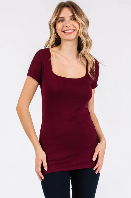 Burgundy Square Neck Short Sleeve Top made by Vanilla Bay