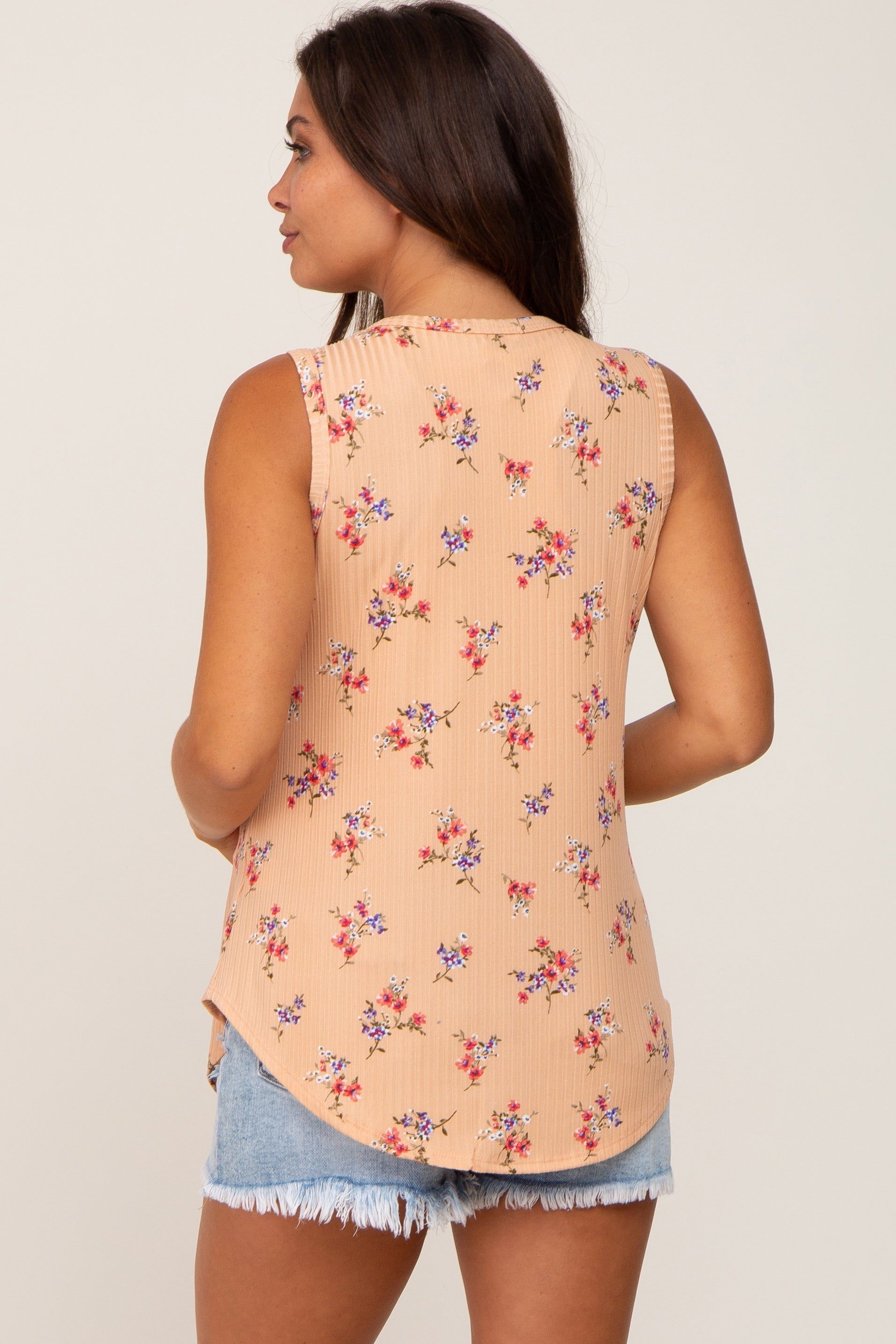 Peach Floral Ribbed Sleeveless Maternity Top sold by Pinkblush product image thumbnail 3
