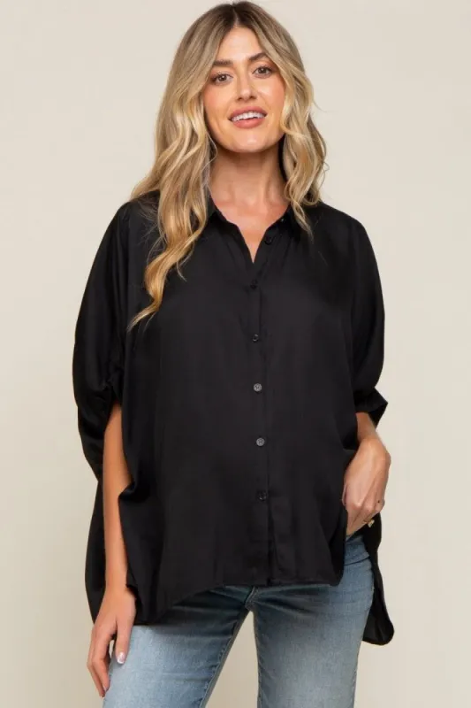 Black Oversized Button Down Maternity Blouse sold by Pinkblush