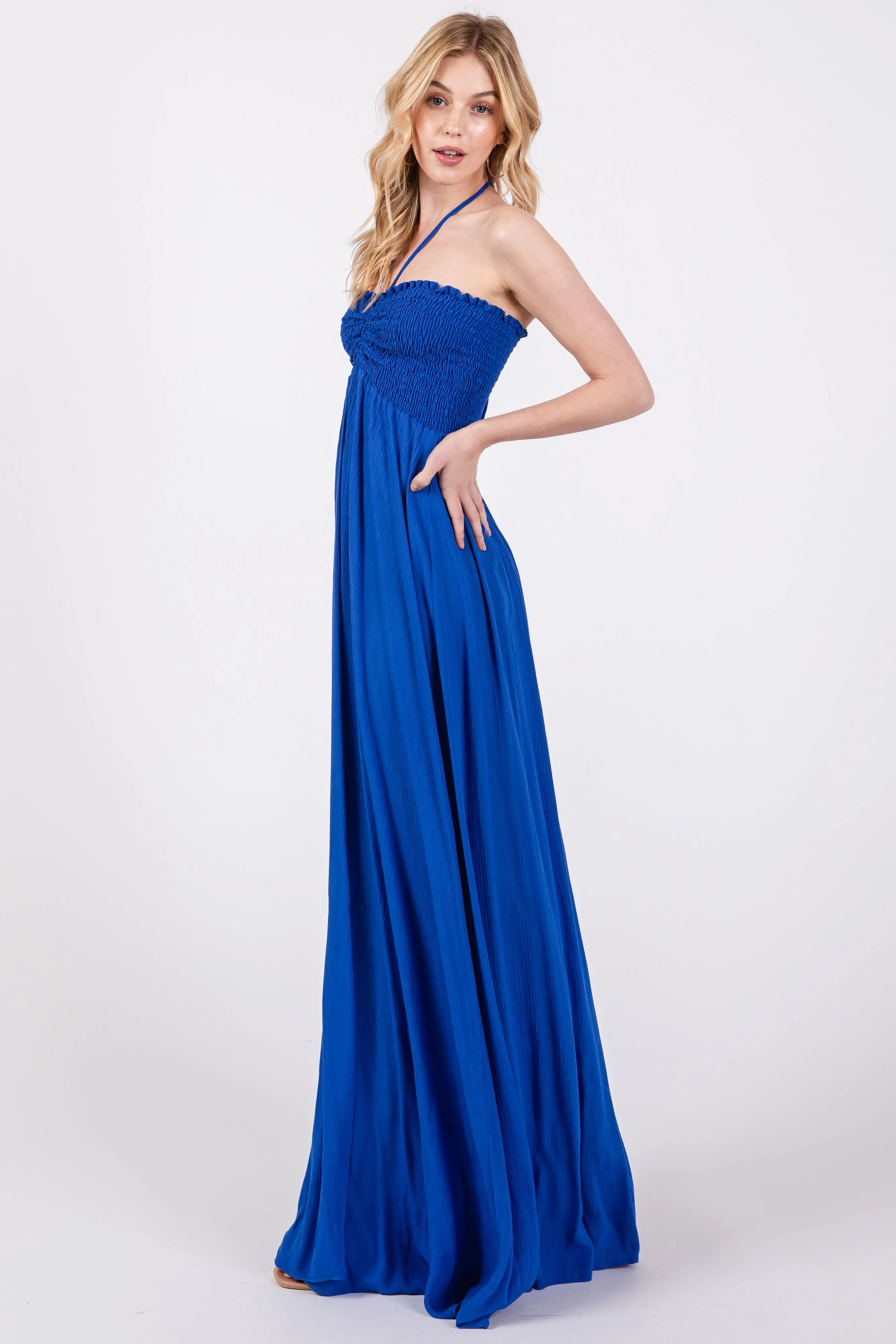 Royal Blue Smocked Halter Maxi Dress sold by Pinkblush product image thumbnail 2