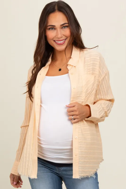Peach Striped Fringe Button Down Maternity Shirt sold by Pinkblush